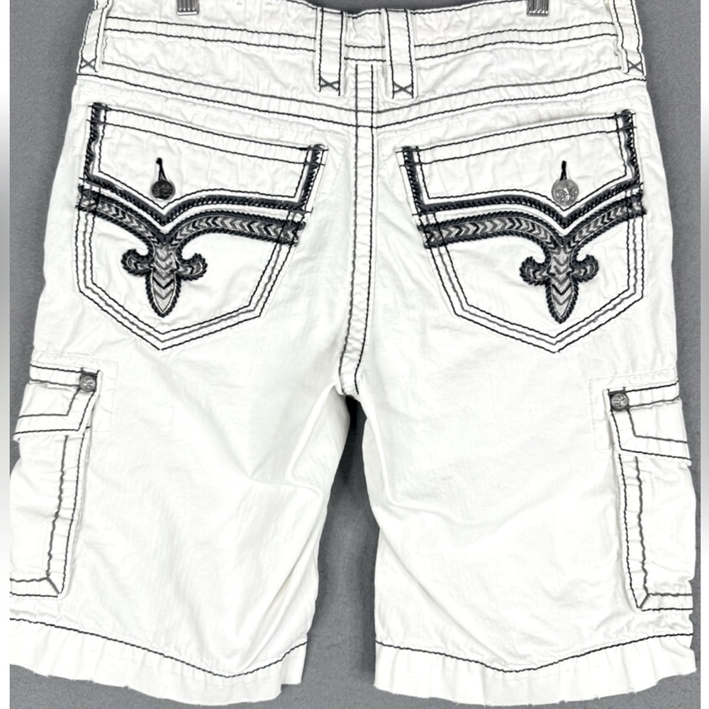 Rock Revival Shorts Men's 33 White Classic Cargo Black Heavy Stitch *